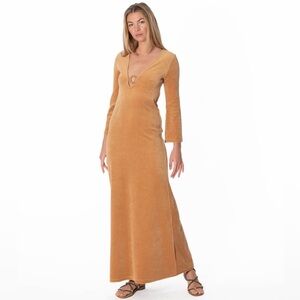 Ma Petite Plage France Marisa Maxi Dress Cover Up in Camel XS